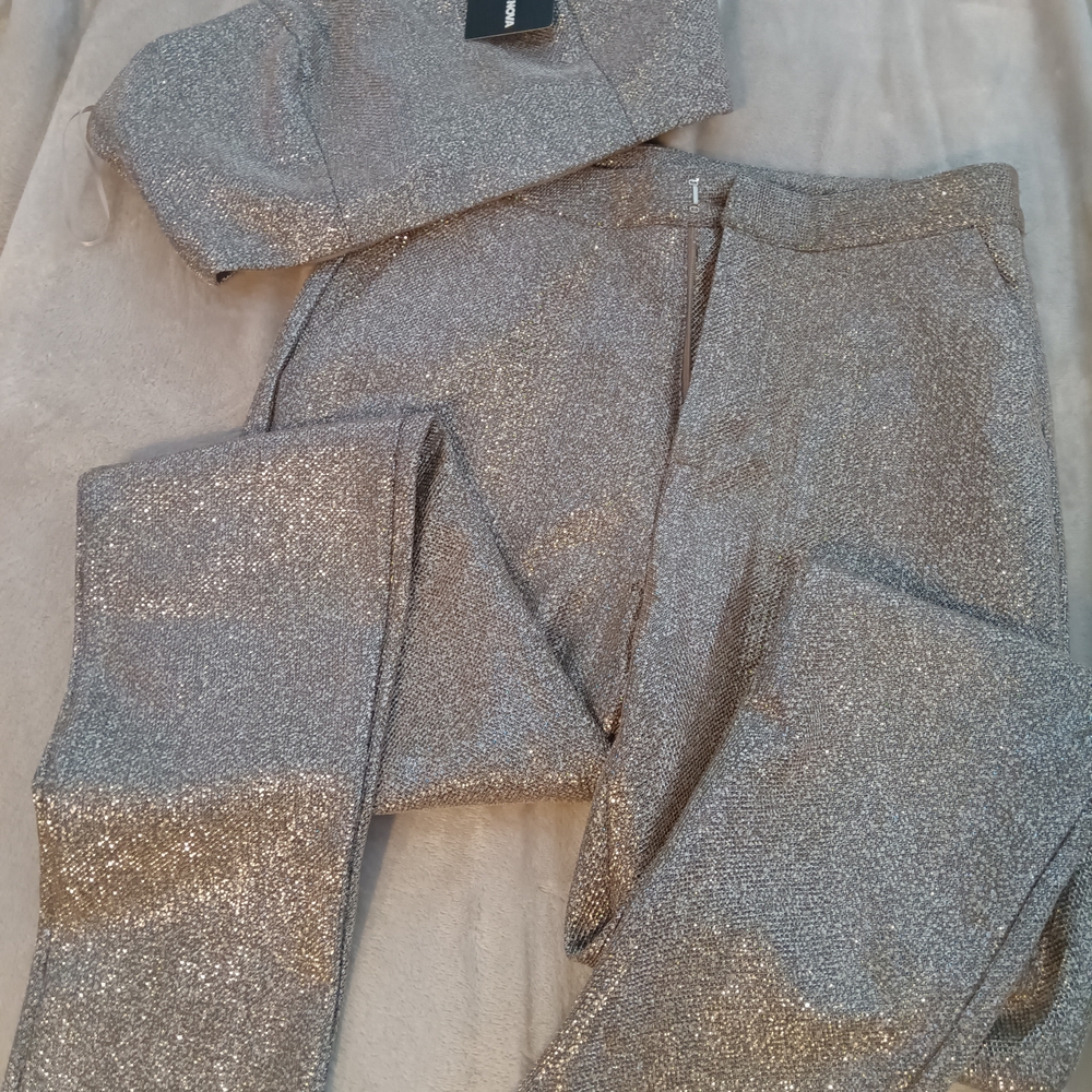 Fashion Nova Glittering Silver Leggings